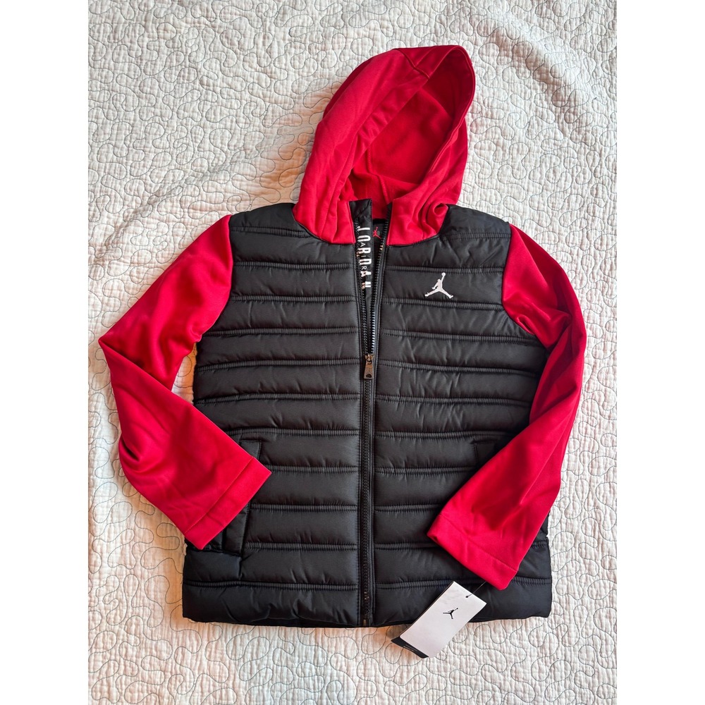 Jordan Boys Hybrid Quilted Puffer Jacket Gym Red Black Size Small